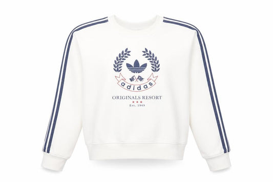 Adidas Originals Women White Sweatshirt Size 10 Logo Crew Neck Pullover