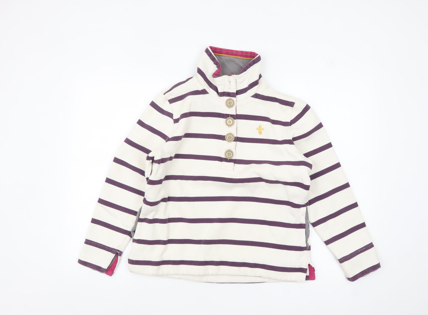 Toggi Women's Beige & Purple Striped Henley Sweatshirt UK 12 Cotton Blend