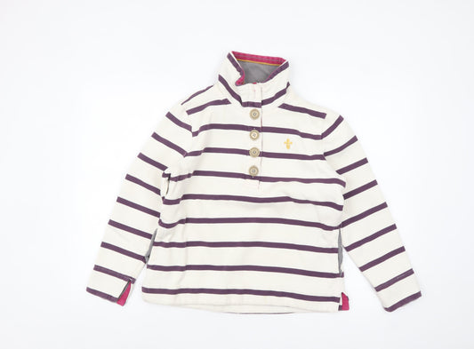 Toggi Women's Beige & Purple Striped Henley Sweatshirt UK 12 Cotton Blend