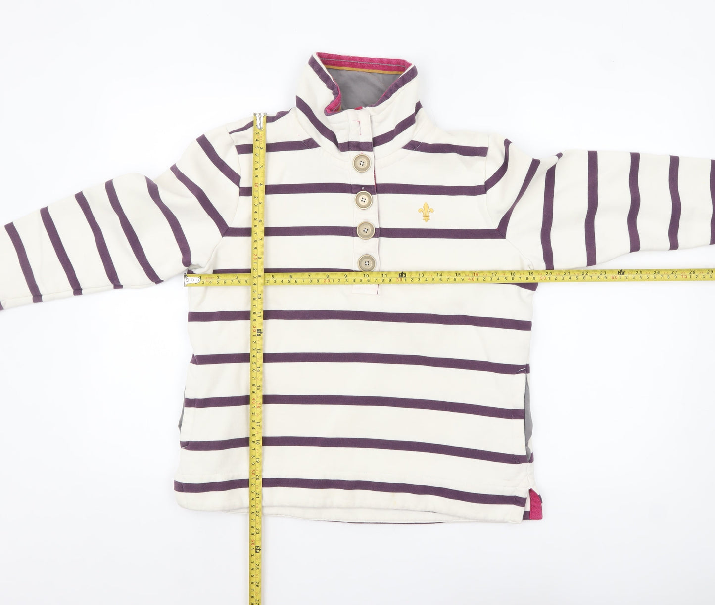 Toggi Women's Beige & Purple Striped Henley Sweatshirt UK 12 Cotton Blend
