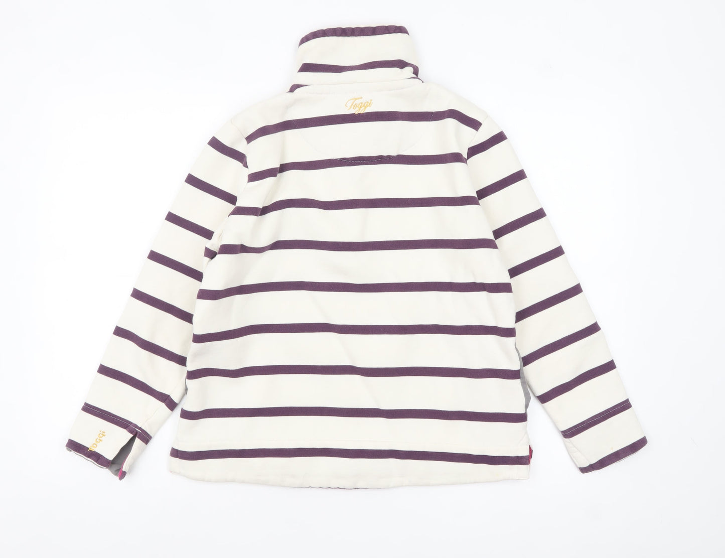 Toggi Women's Beige & Purple Striped Henley Sweatshirt UK 12 Cotton Blend