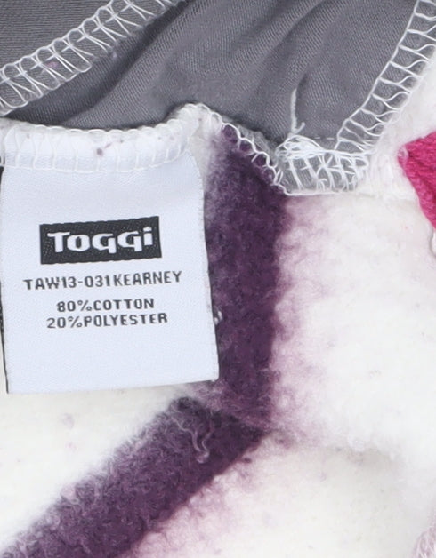 Toggi Women's Beige & Purple Striped Henley Sweatshirt UK 12 Cotton Blend
