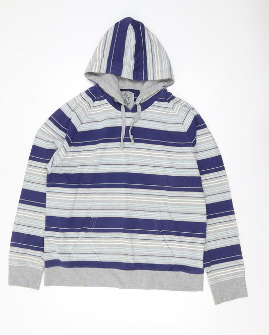 Next Men's Blue Striped Pullover Hoodie Size L Cotton Blend