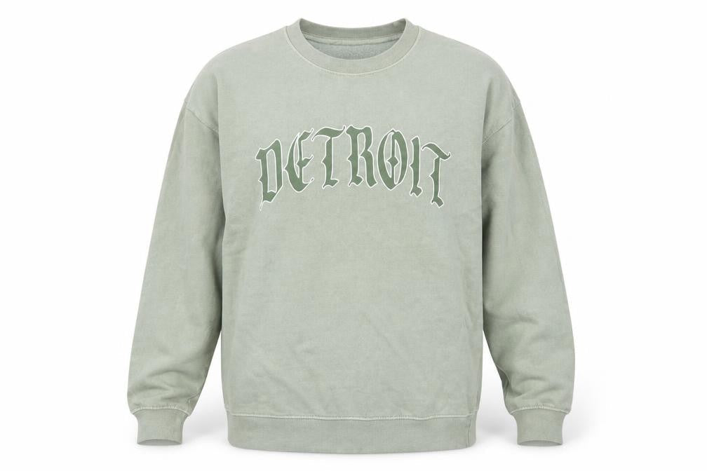 PRETTYLITTLETHING Men's Green Detroit Graphic Pullover Sweatshirt M