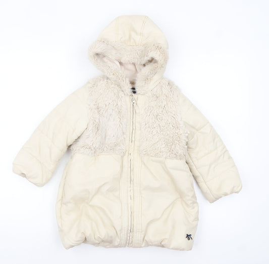 Junior J by Jasper Conran Girls Ivory Hooded Faux Fur Puffer Coat 4-5 Years