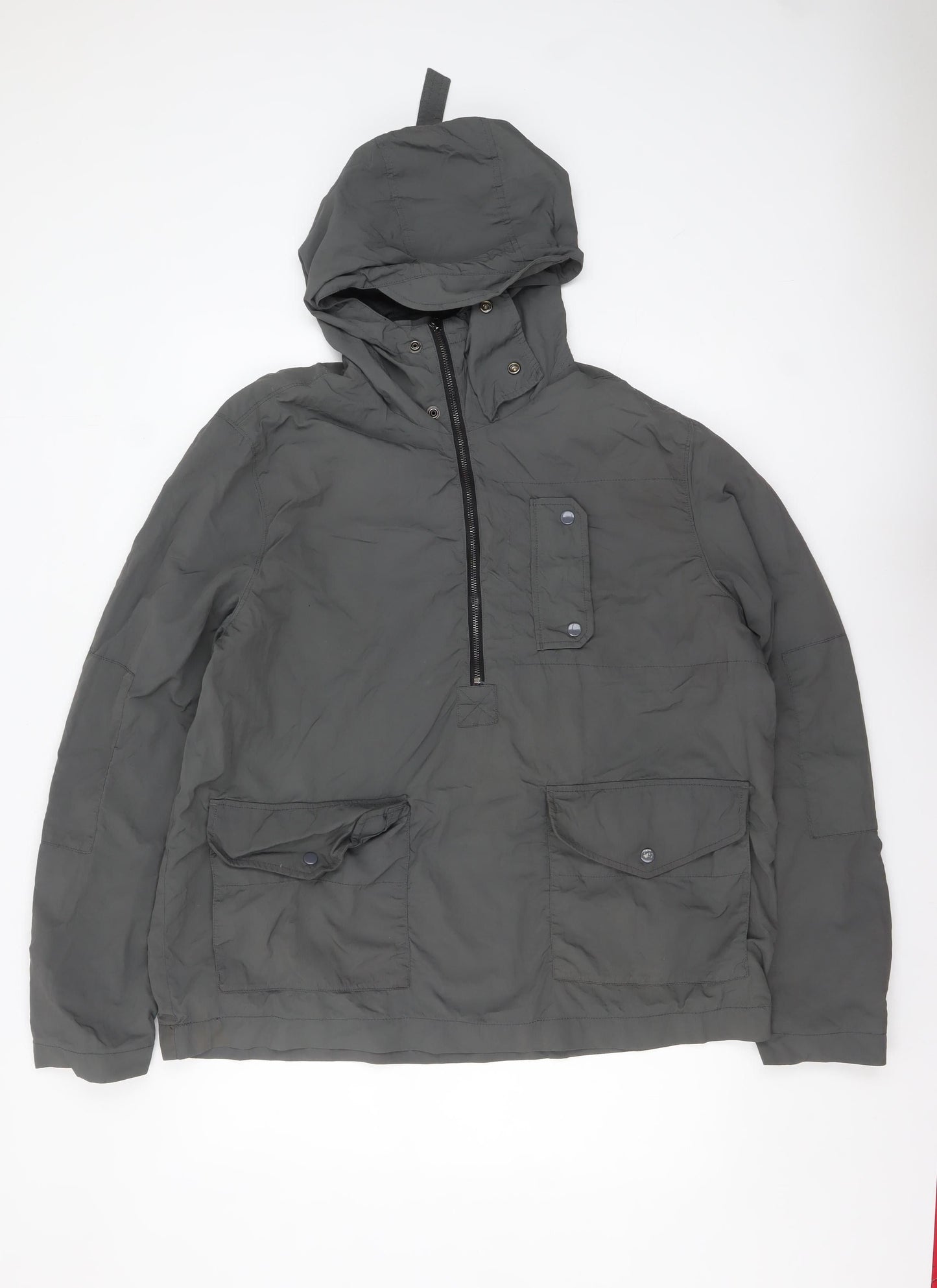 Next Men’s Grey Nylon Hooded Anorak Jacket L Lightweight Outdoor