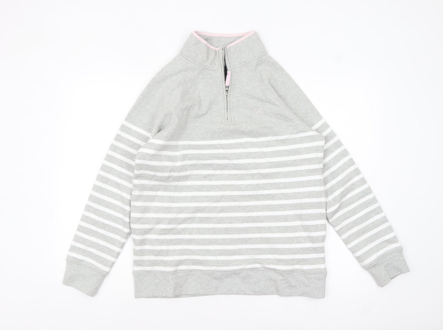 Crew Clothing Company Women Grey Striped 1/2 Zip Sweatshirt Size 12
