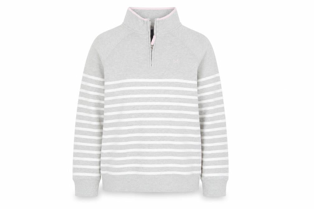 Crew Clothing Women Grey Striped 1/2 Zip Sweatshirt Size 12