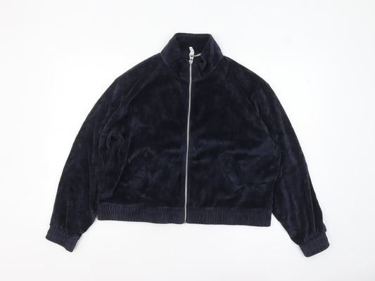 H&M Divided Women Blue Velour Bomber Jacket Size 16