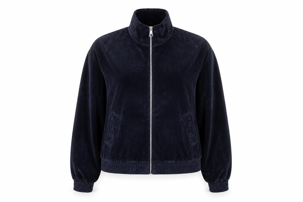 H&M Divided Women Blue Velour Bomber Jacket Size 16