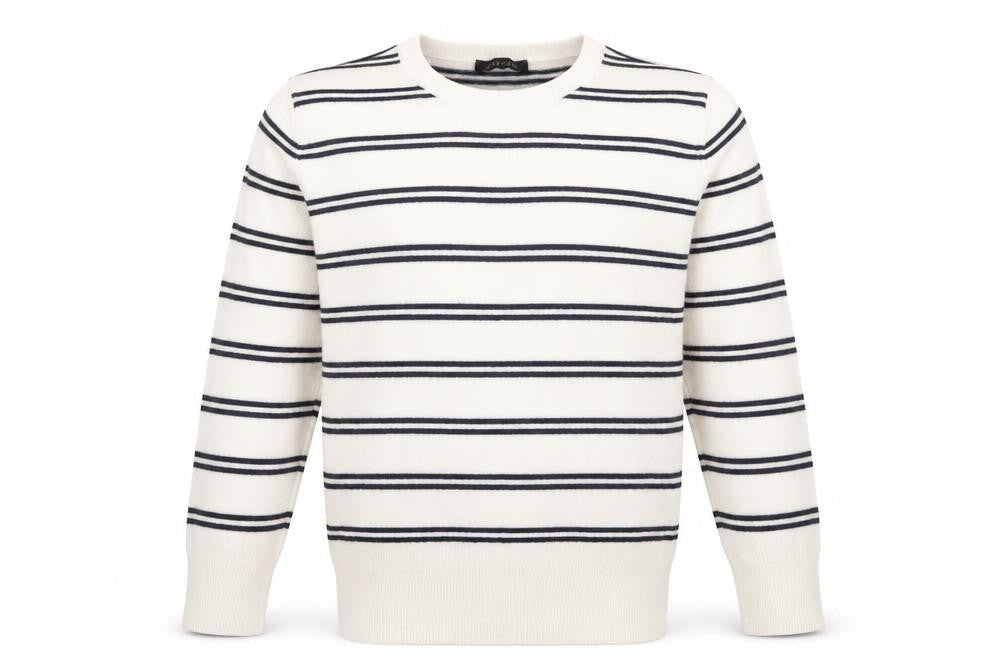 Jaeger Men’s Ivory Striped Wool Cashmere Crew Neck Jumper XL