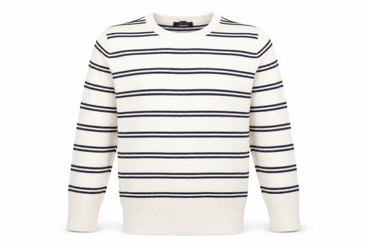 Jaeger Men’s Ivory Striped Wool Cashmere Crew Neck Jumper XL