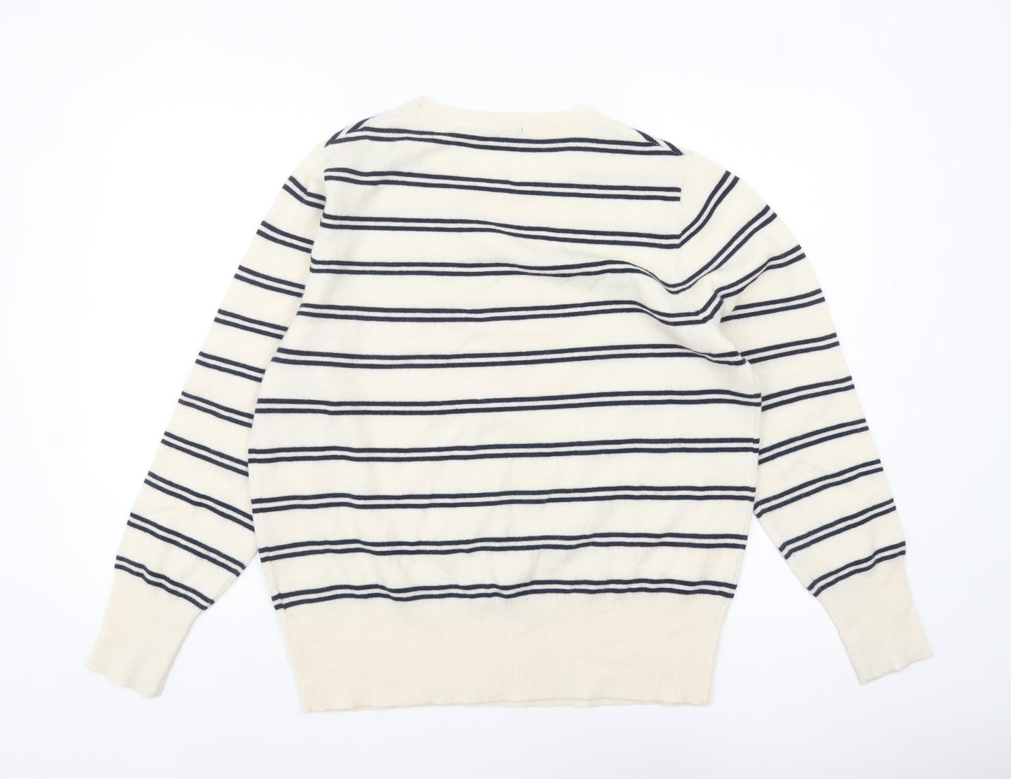 Jaeger Men’s Ivory Striped Wool Cashmere Crew Neck Jumper XL