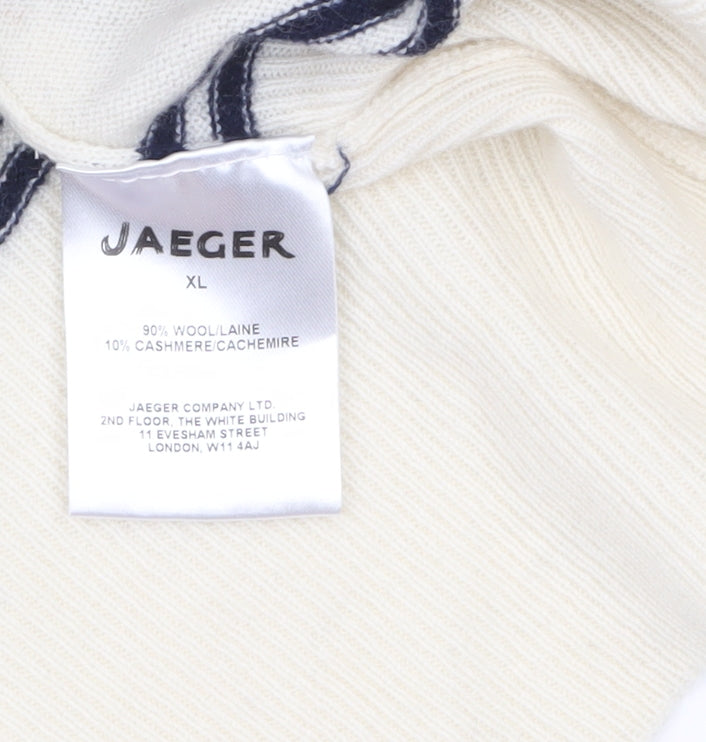 Jaeger Men’s Ivory Striped Wool Cashmere Crew Neck Jumper XL