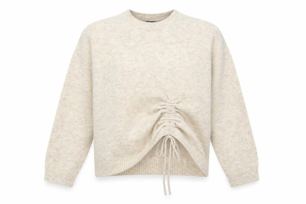 French Connection Women Beige Crew Neck Ruched Jumper Size S