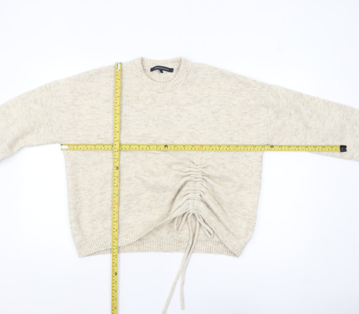 French Connection Women Beige Crew Neck Ruched Jumper Size S