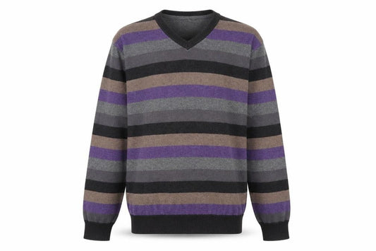 Jeff Banks Men's Multicoloured Striped V-Neck Cotton Cashmere Jumper L