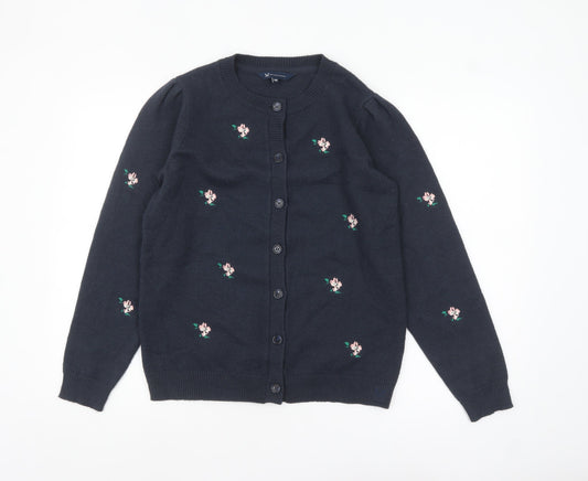 Crew Clothing Women Blue Floral Embroidered Cardigan Size 10