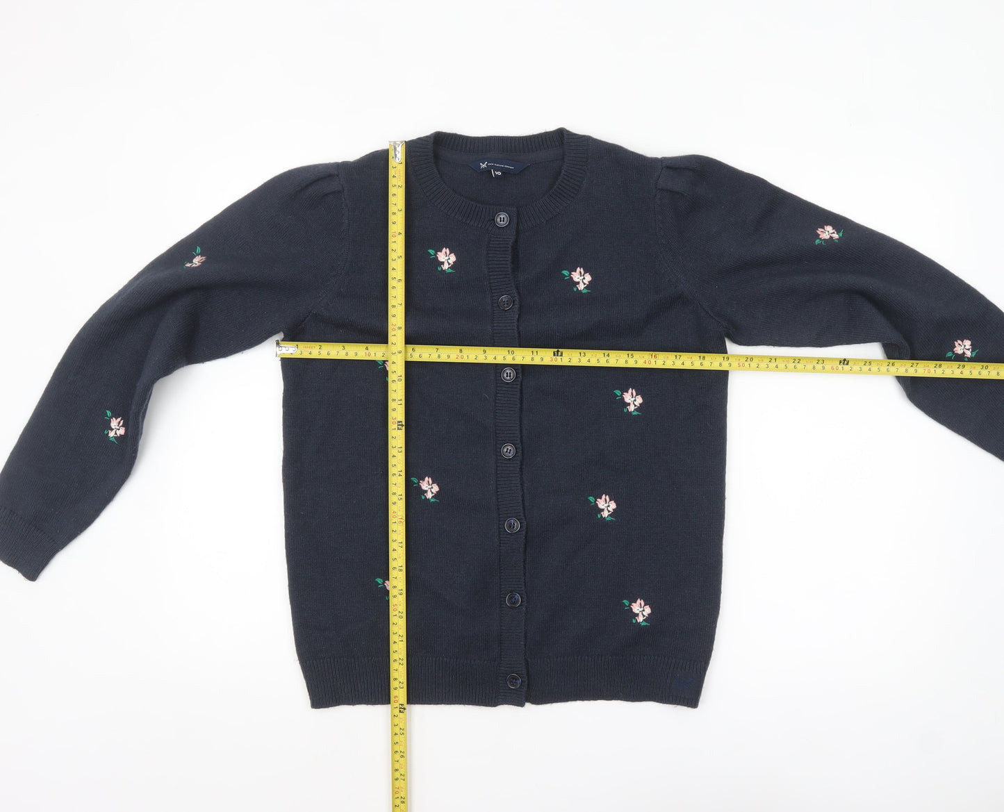 Crew Clothing Women Blue Floral Embroidered Cardigan Size 10