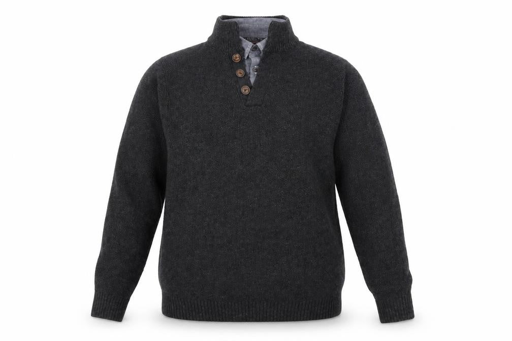 Next Men’s Grey Henley Jumper Medium Wool Blend High Neck