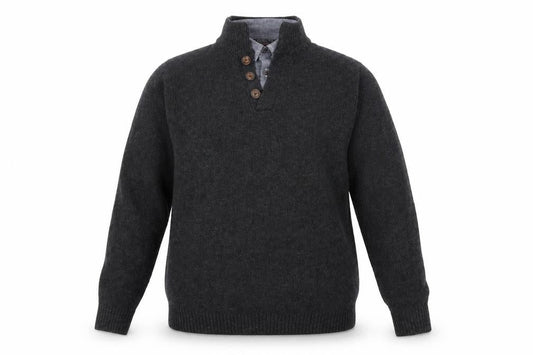 Next Men’s Grey Henley Jumper Medium Wool Blend High Neck