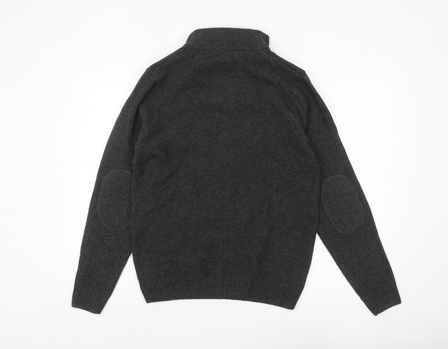 Next Men’s Grey Henley Jumper Medium Wool Blend High Neck