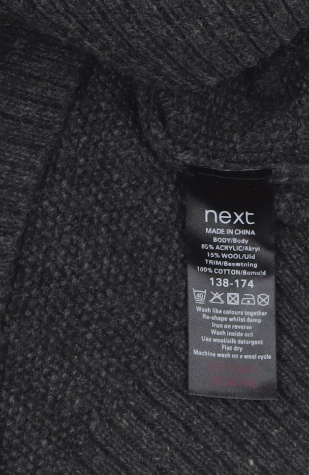 Next Men’s Grey Henley Jumper Medium Wool Blend High Neck