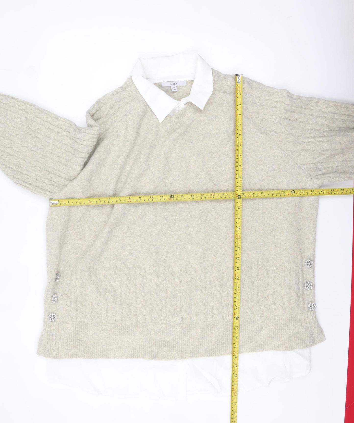 Next Women Beige Cable-Knit Collared Pullover Jumper Size 2XL