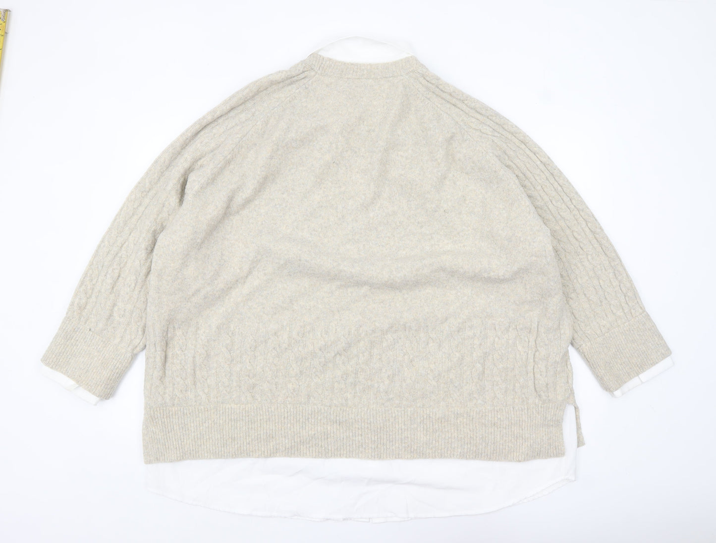 Next Women Beige Cable-Knit Collared Pullover Jumper Size 2XL
