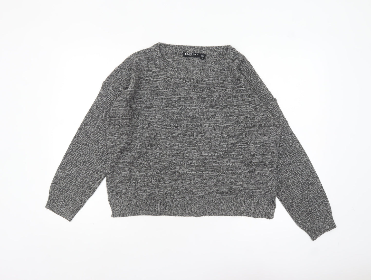 Brave Soul Women's Grey Knit Long Sleeve Pullover Jumper Size L