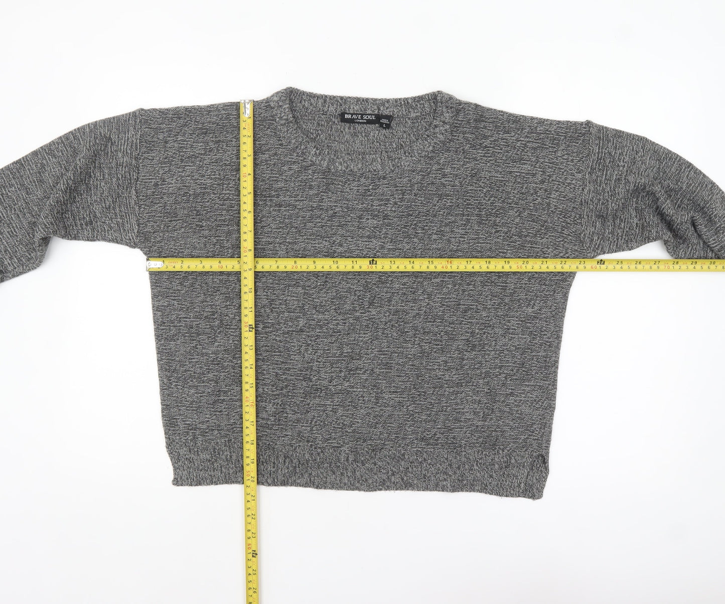 Brave Soul Women's Grey Knit Long Sleeve Pullover Jumper Size L