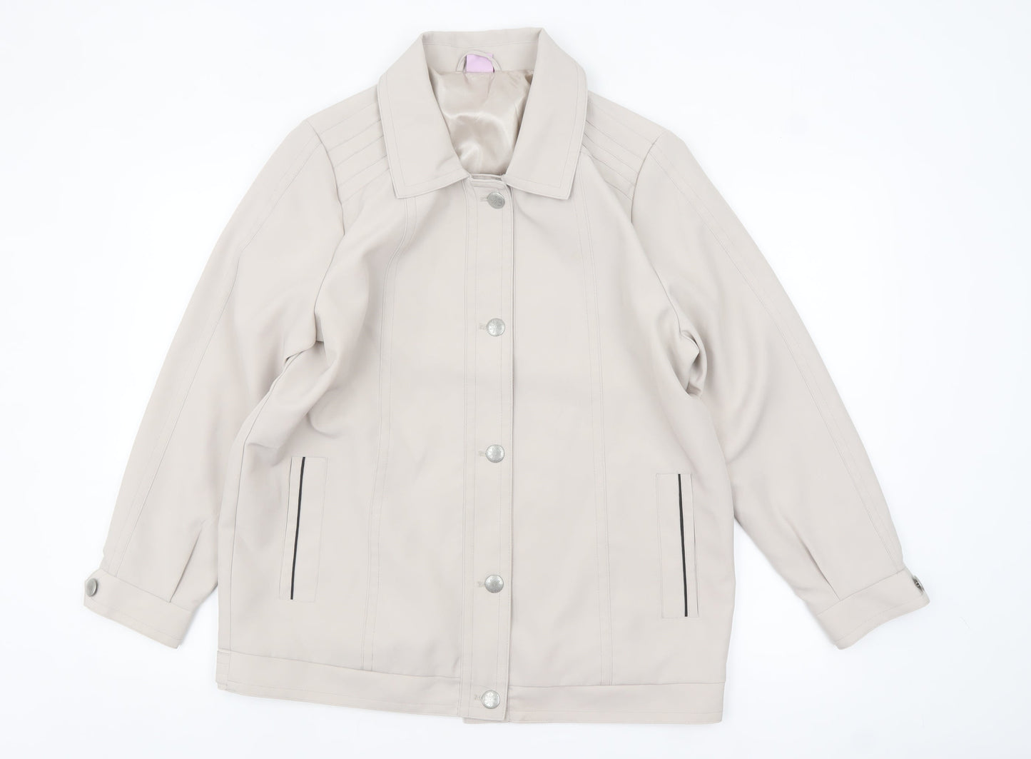 Amalina Women Beige Size 14 Basic Mid-Length Polyester Jacket