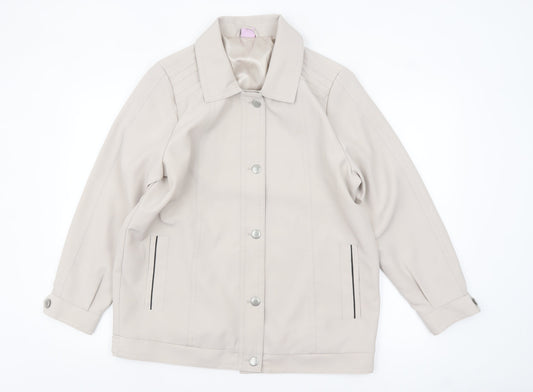 Amalina Women Beige Size 14 Basic Mid-Length Polyester Jacket