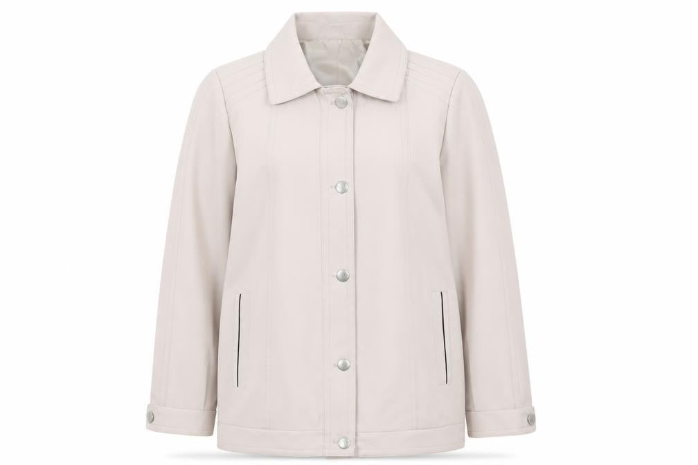 Amalina Women Beige Size 14 Basic Mid-Length Polyester Jacket