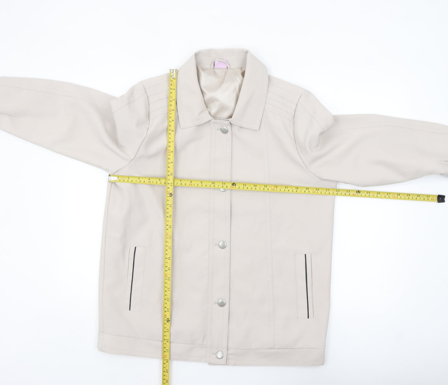 Amalina Women Beige Size 14 Basic Mid-Length Polyester Jacket