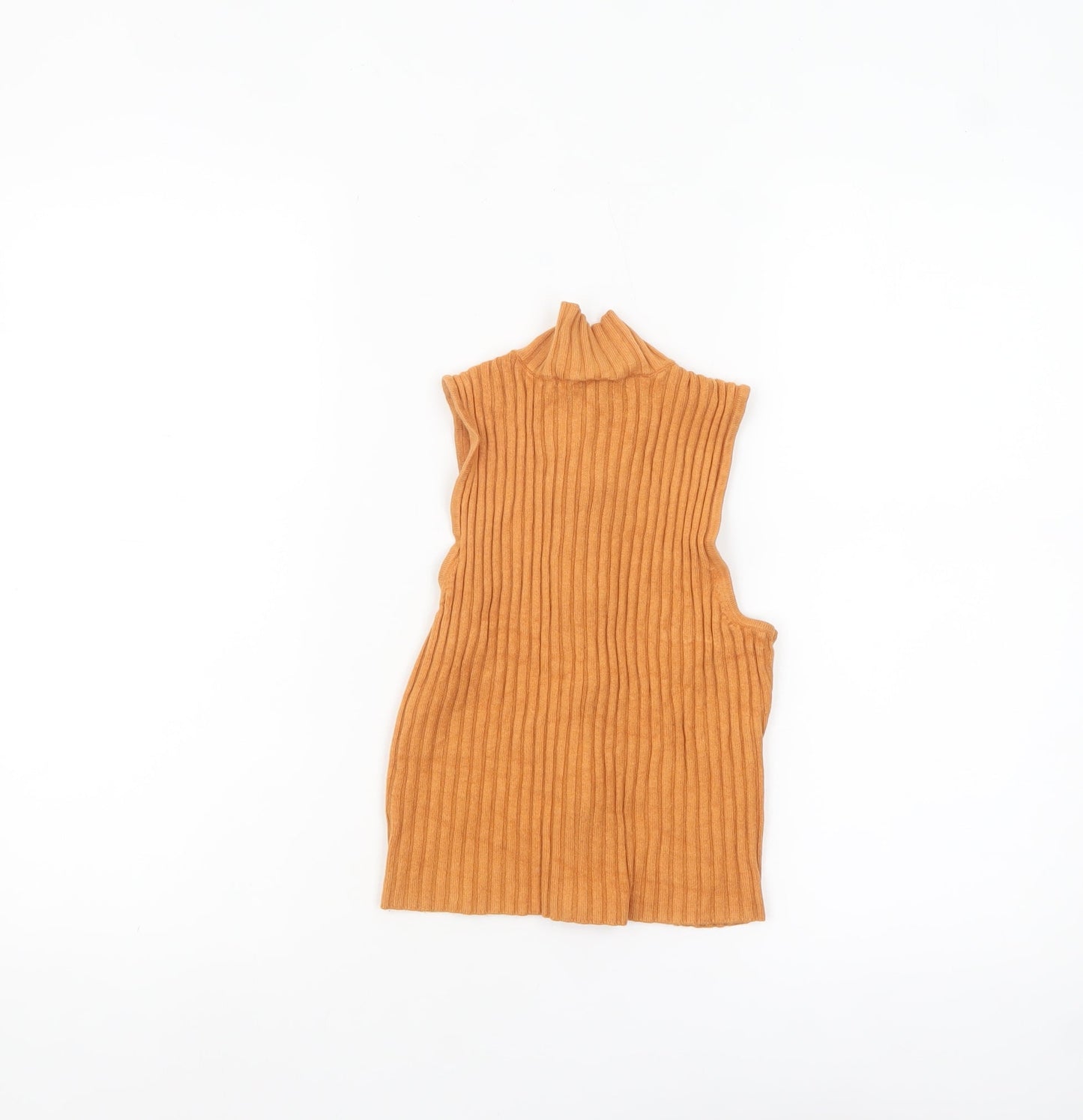 Zara Women Brown Ribbed Knit Sleeveless Zip High Neck Cropped Top S