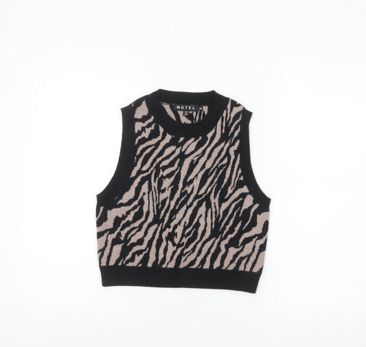 Motel Womens Beige Black Animal Print Knit Sleeveless Vest XS