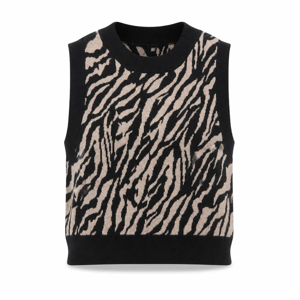 Motel Rocks Womens Beige Black Animal Print Knit Sleeveless Vest XS