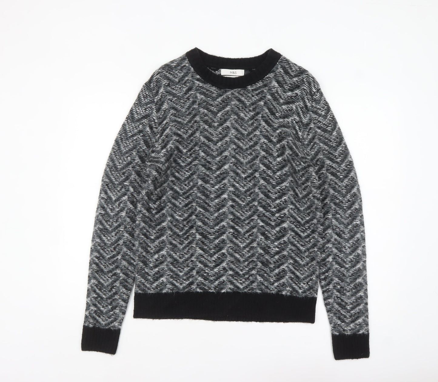 Marks and Spencer Men's Grey Geometric Wool Blend Crew Neck Jumper M