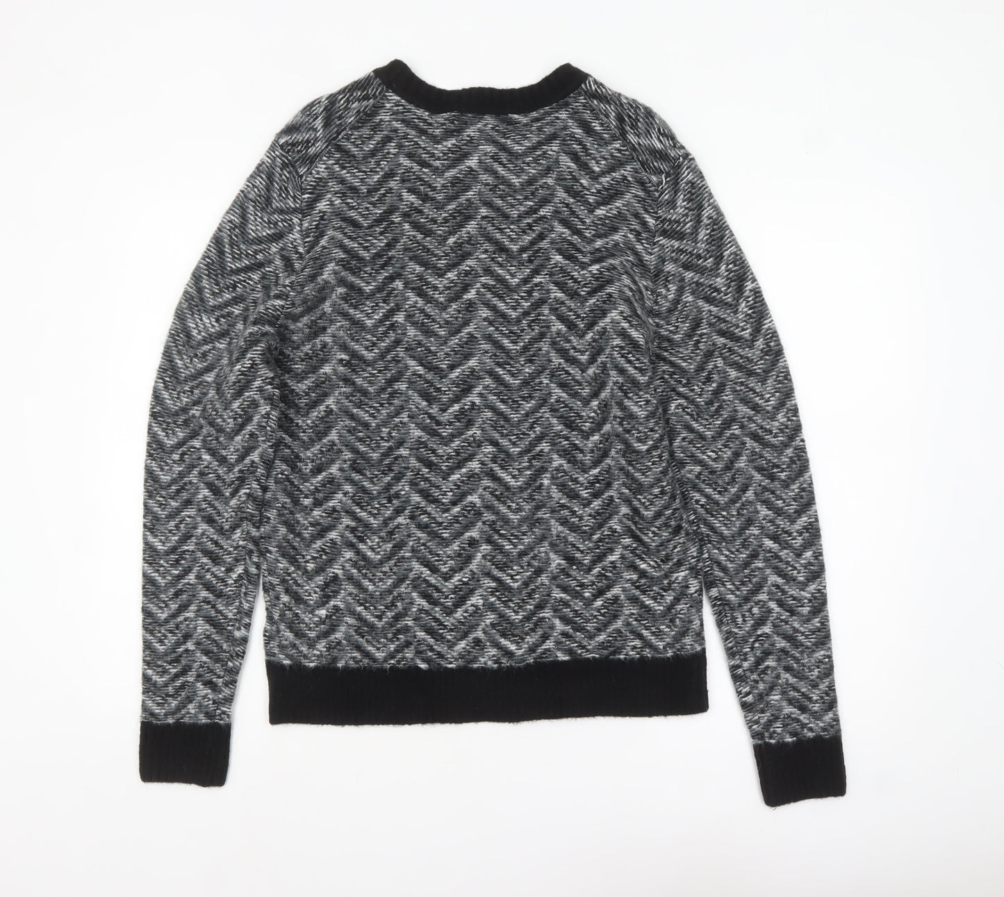 Marks and Spencer Men's Grey Geometric Wool Blend Crew Neck Jumper M