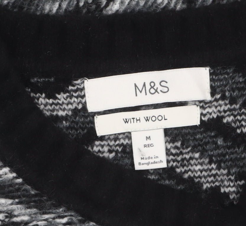Marks and Spencer Men's Grey Geometric Wool Blend Crew Neck Jumper M