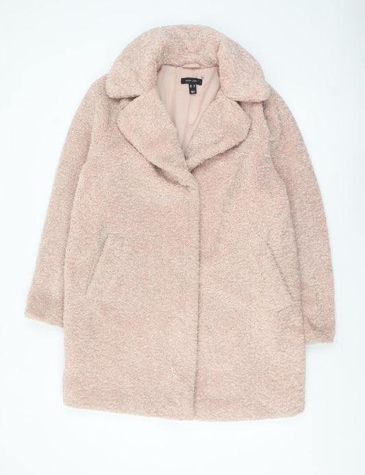 New Look Women’s Pink Teddy Overcoat Size 12 Lined Mid-Length