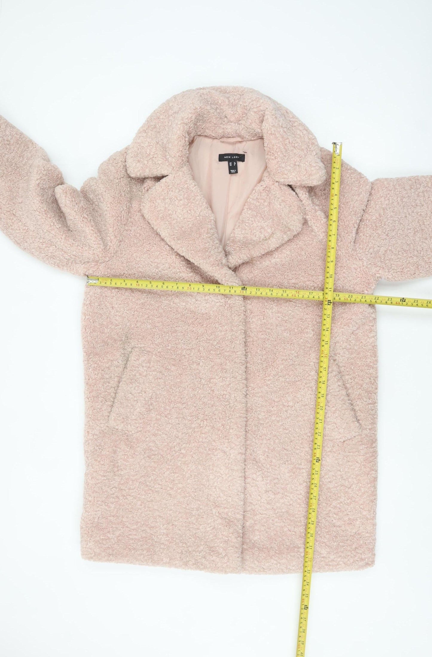 New Look Women’s Pink Teddy Overcoat Size 12 Lined Mid-Length