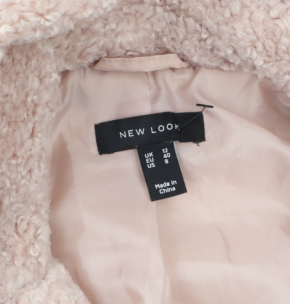 New Look Women’s Pink Teddy Overcoat Size 12 Lined Mid-Length