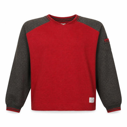 Front view of Reebok boys’ red & grey crew neck pullover sweatshirt l