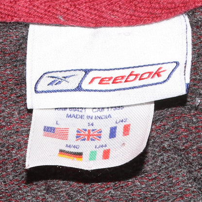 Close-up detail of Reebok boys’ red & grey crew neck pullover sweatshirt l