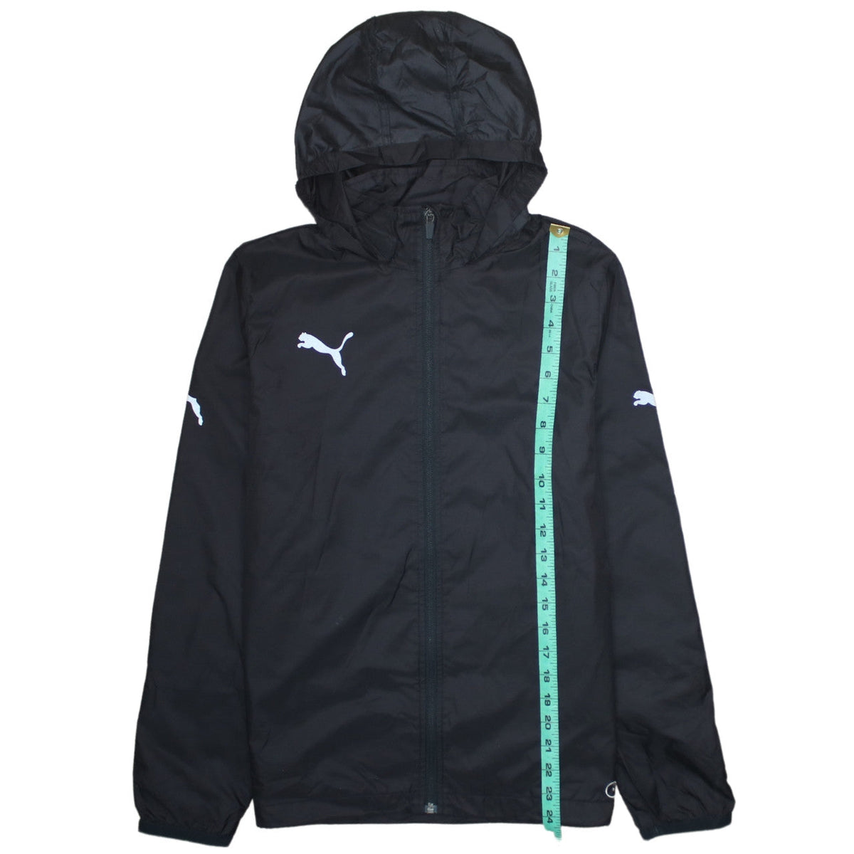 Puma Boys Black Hooded Windbreaker Jacket 14 Years Full Zip Lightweight