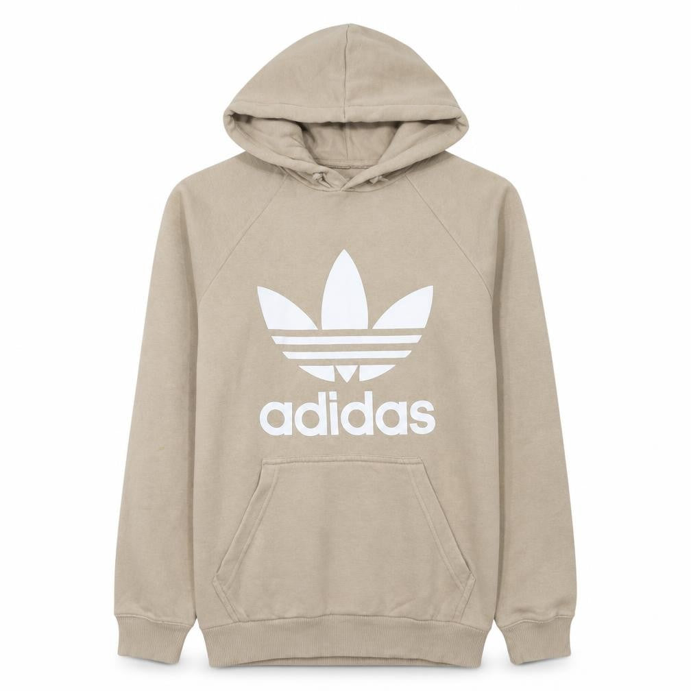 Adidas Mens Beige Hoodie Medium Pullover Logo Graphic Hooded Sweatshirt