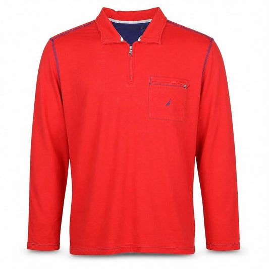 Nautica Men's Red 2XL Henley 1/4 Zip Cotton Sweatshirt