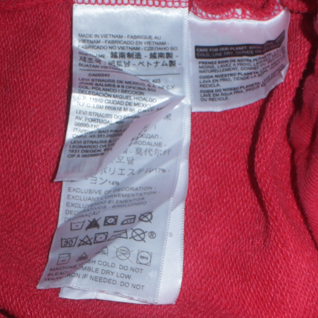 Levi's Womens Red Colourblock Pullover Sweatshirt XS